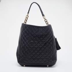Pre Owned CH Carolina Herrera Black Quilted Leather Tassel Tote