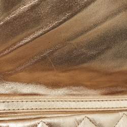 Pre Owned CH Carolina Herrera Metallic Gold Quilted Leather Flap Chain Clutch