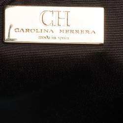 Pre Owned CH Carolina Herrera Dark Brown Monogram Embossed Leather Tote