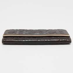 Pre Owned CH Carolina Herrera Brown/Beige Monogram Embossed Leather Continental Wallet