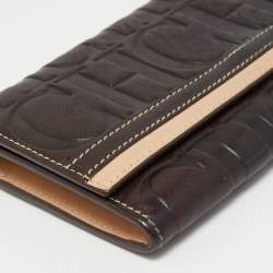 Pre Owned CH Carolina Herrera Brown/Beige Monogram Embossed Leather Continental Wallet
