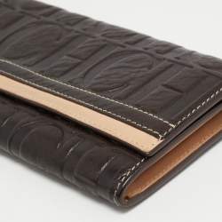 Pre Owned CH Carolina Herrera Brown/Beige Monogram Embossed Leather Continental Wallet
