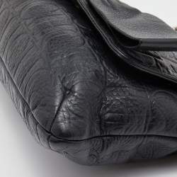 Pre Owned CH Carolina Herrera Black Monogram Leather Audrey Flap Shoulder Bag