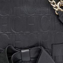 Pre Owned CH Carolina Herrera Black Monogram Leather Audrey Flap Shoulder Bag