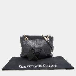 Pre Owned CH Carolina Herrera Black Monogram Leather Audrey Flap Shoulder Bag