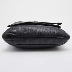 Pre Owned CH Carolina Herrera Black Monogram Leather Audrey Flap Shoulder Bag