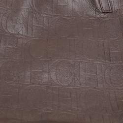 Pre Owned CH Carolina Herrera Dark Brown Embossed Leather Matryoshka Tote