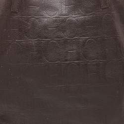 Pre Owned CH Carolina Herrera Dark Brown Embossed Leather Matryoshka Tote