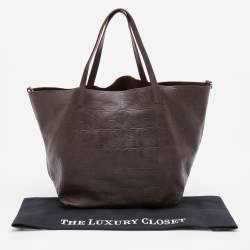 Pre Owned CH Carolina Herrera Dark Brown Embossed Leather Matryoshka Tote