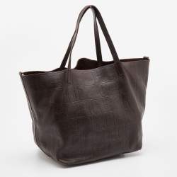 Pre Owned CH Carolina Herrera Dark Brown Embossed Leather Matryoshka Tote