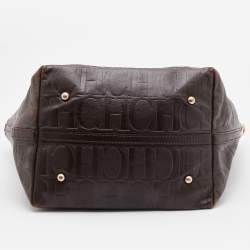 Pre Owned CH Carolina Herrera Dark Brown Embossed Leather Matryoshka Tote