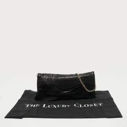 Pre Owned CH Carolina Herrera Black Monogram Embossed Leather Bow Chain Clutch 