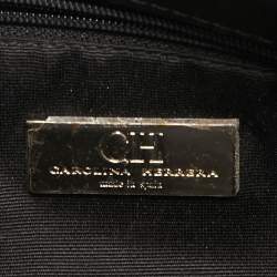 Pre Owned CH Carolina Herrera Black Monogram Embossed Leather Bow Chain Clutch 