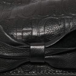 Pre Owned CH Carolina Herrera Black Monogram Embossed Leather Bow Chain Clutch 
