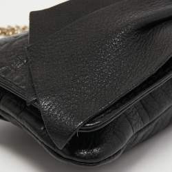 Pre Owned CH Carolina Herrera Black Monogram Embossed Leather Bow Chain Clutch 