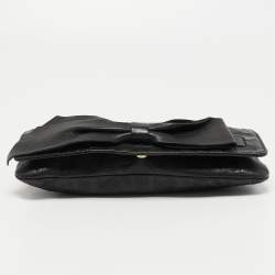 Pre Owned CH Carolina Herrera Black Monogram Embossed Leather Bow Chain Clutch 