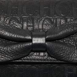 Pre Owned CH Carolina Herrera Black Monogram Embossed Leather Bow Chain Clutch