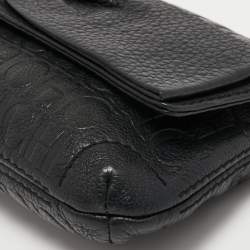 Pre Owned CH Carolina Herrera Black Monogram Embossed Leather Bow Chain Clutch