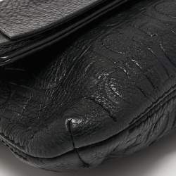 Pre Owned CH Carolina Herrera Black Monogram Embossed Leather Bow Chain Clutch