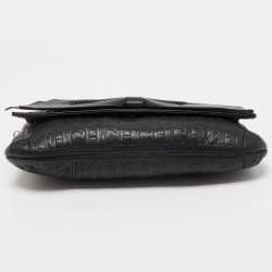 Pre Owned CH Carolina Herrera Black Monogram Embossed Leather Bow Chain Clutch