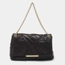 Pre Owned CH Carolina Herrera Black Quilted Leather Flap Chain Shoulder Bag