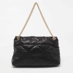 Pre Owned CH Carolina Herrera Black Quilted Leather Flap Chain Shoulder Bag