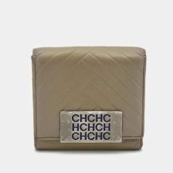 Pre Owned CH Carolina Herrera Grey Quilted Leather Logo Trifold Wallet