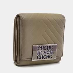 Pre Owned CH Carolina Herrera Grey Quilted Leather Logo Trifold Wallet