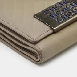 Pre Owned CH Carolina Herrera Grey Quilted Leather Logo Trifold Wallet