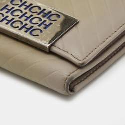 Pre Owned CH Carolina Herrera Grey Quilted Leather Logo Trifold Wallet