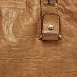 Pre Owned CH Carolina Herrera Beige Monogram Leather Hobo with Wallet