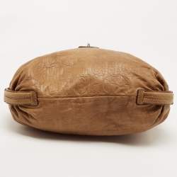 Pre Owned CH Carolina Herrera Beige Monogram Leather Hobo with Wallet