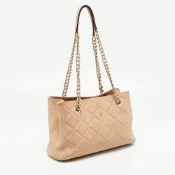 Pre Owned CH Carolina Herrera Beige Embossed Nubuck Leather Chain Tote