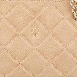 Pre Owned CH Carolina Herrera Beige Embossed Nubuck Leather Chain Tote