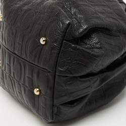 Pre Owned CH Carolina Herrera Black Embossed Leather Bow Bucket Bag