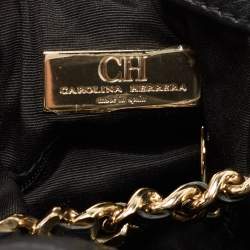 Pre Owned CH Carolina Herrera Black Embossed Leather Bow Bucket Bag