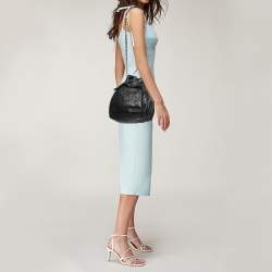 Pre Owned CH Carolina Herrera Black Embossed Leather Bow Bucket Bag