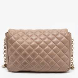 Pre Owned CH Carolina Herrera Beige Quilted Leather Chain Flap Shoulder Bag