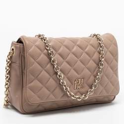 Pre Owned CH Carolina Herrera Beige Quilted Leather Chain Flap Shoulder Bag