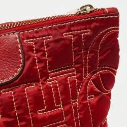 Pre Owned CH Carolina Herrera Embossed Stitch Nylon and Leather Zip Tote