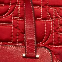Pre Owned CH Carolina Herrera Embossed Stitch Nylon and Leather Zip Tote