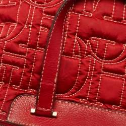 Pre Owned CH Carolina Herrera Embossed Stitch Nylon and Leather Zip Tote