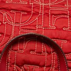 Pre Owned CH Carolina Herrera Embossed Stitch Nylon and Leather Zip Tote