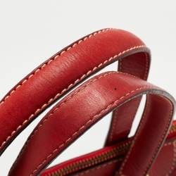 Pre Owned CH Carolina Herrera Embossed Stitch Nylon and Leather Zip Tote