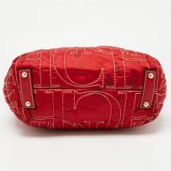Pre Owned CH Carolina Herrera Embossed Stitch Nylon and Leather Zip Tote