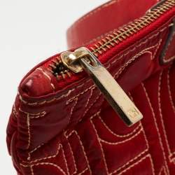 Pre Owned CH Carolina Herrera Embossed Stitch Nylon and Leather Zip Tote