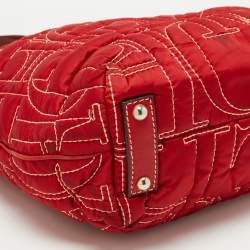 Pre Owned CH Carolina Herrera Embossed Stitch Nylon and Leather Zip Tote