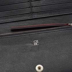 مملوكة مسبقًا CH Carolina Herrera Black/Silver Embossed Leather Bifold Continental Wallet