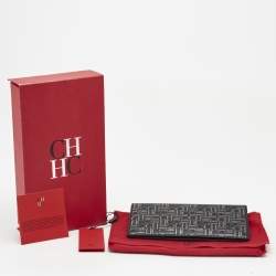 مملوكة مسبقًا CH Carolina Herrera Black/Silver Embossed Leather Bifold Continental Wallet