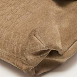 Pre Owned CH Carolina Herrera Beige Embossed Suede and Leather Flap Top Handle Bag